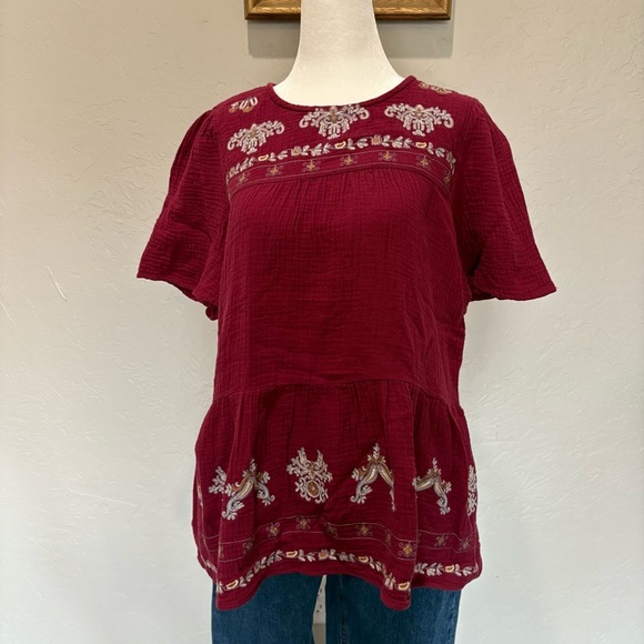 entro Tops - Cotton Entro Maroon Boho Embroidered Blouse S